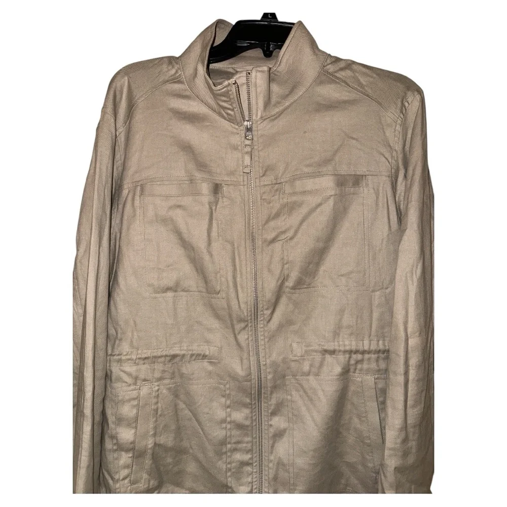 32 Degrees Cool Womens‎ Tan Linen Utility Jacket Medium Cinch Waist Lightweight